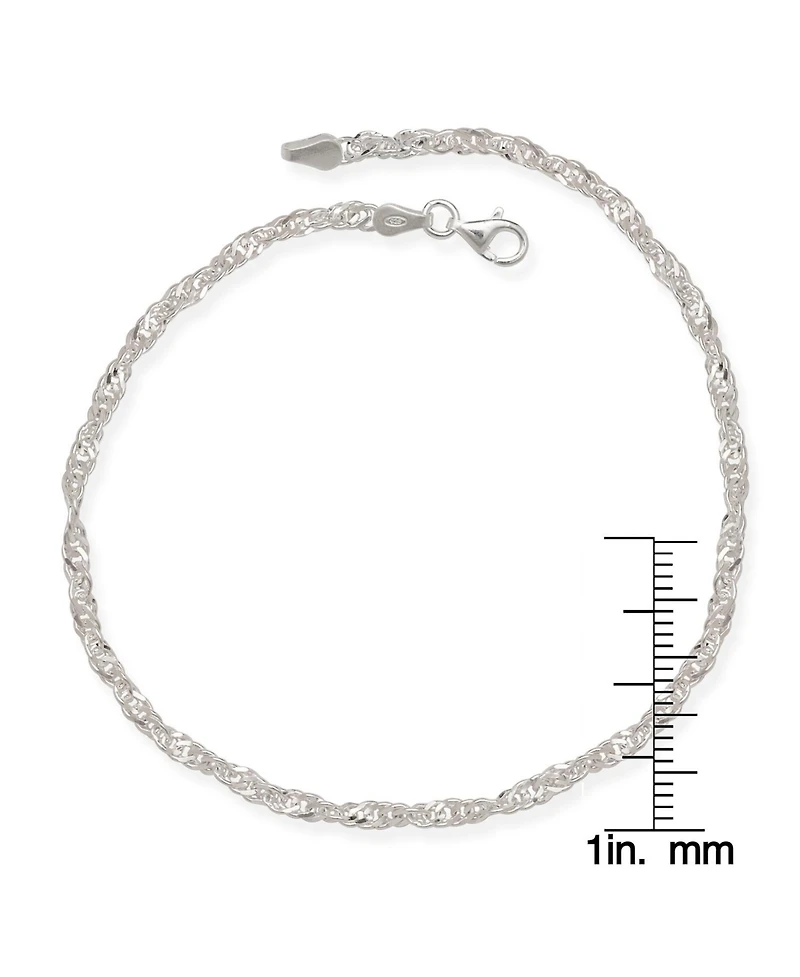 Curata Jewelry 925 Sterling 10 Inch 4mm Sparkle-Cut Wide Singapore Chain Ankle Bracelet Anklet
