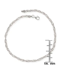 Curata Jewelry 925 Sterling 10 Inch 4mm Sparkle-Cut Wide Singapore Chain Ankle Bracelet Anklet