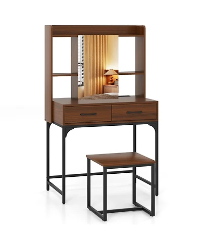 Slickblue Makeup Vanity Desk with Drawers, Built-In Charging Station, and Step Stool