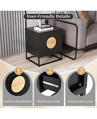 Slickblue Modern Mid Century Nightstand with Fluted Front and Pine Wood Handles