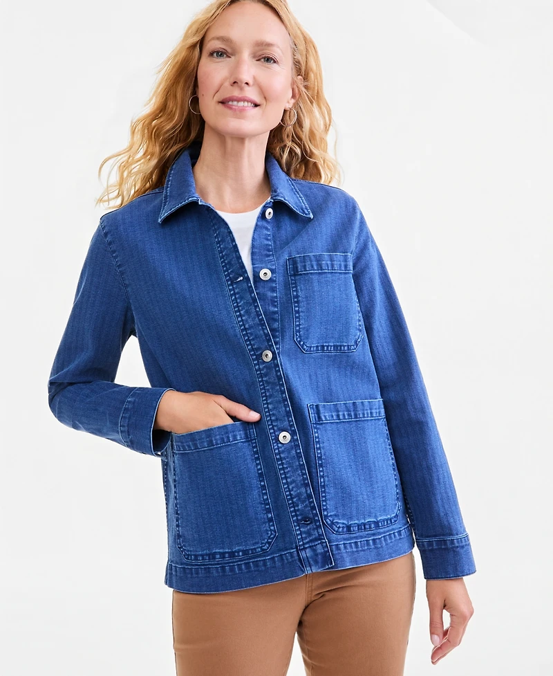 Style & Co Women's Denim Field Jacket Long-Sleeve Utility, Macy's Exclusive