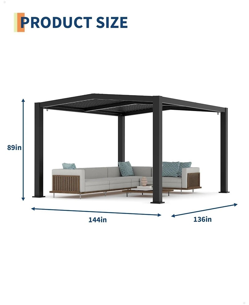 Homfan Aluminum Louver Pergola with Peaked Roof, Adjustable Outdoor Patio Gazebo for Backyard Deck Garden