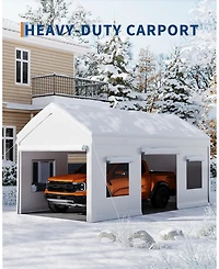 homfan Car Canopy with 4 Sidewalls, Heavy Duty Carport Tent with Roll-Up Windows, Galvanized Steel Frame Pe Fabric Vehicle Shelter