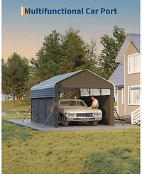 homfan Heavy Duty Carport, Galvanized Steel Frame with Painted Steel Pitched Roof, Vehicle Parking Shelter