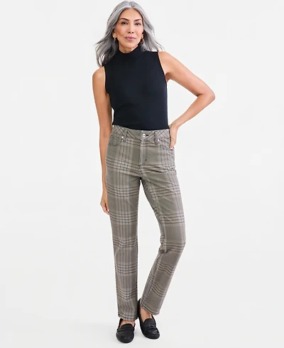 Style & Co Women's High-Rise Straight Plaid Pants, Macy's Exclusive