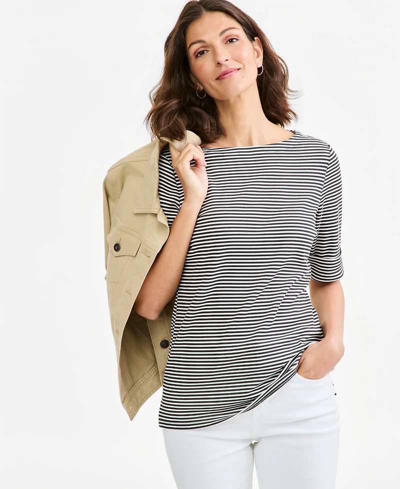 Style & Co Petite Elbow Sleeve Boat Neck Top, Macy's Exclusive