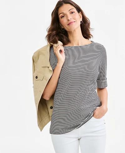 Style & Co Petite Elbow Sleeve Boat Neck Top, Macy's Exclusive