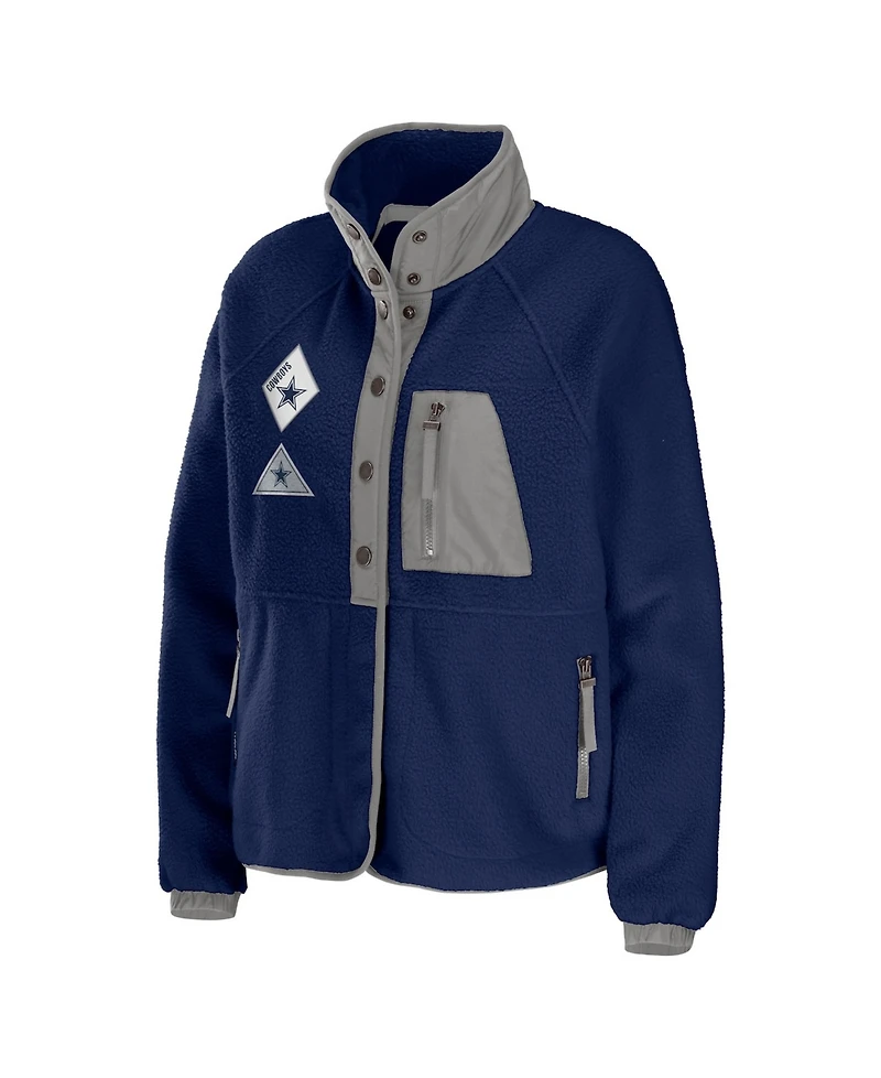 Wear by Erin Andrews Women's Navy Dallas Cowboys Polar Fleece Raglan Full-Snap Jacket