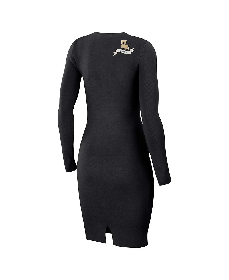 Wear by Erin Andrews Women's Black New Orleans Saints Lace Up Long Sleeve Dress