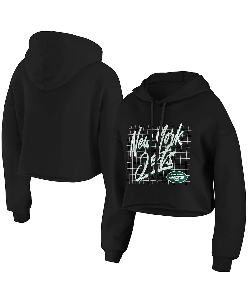 Wear by Erin Andrews Women's Black New York Jets Domestic Cropped Pullover Hoodie