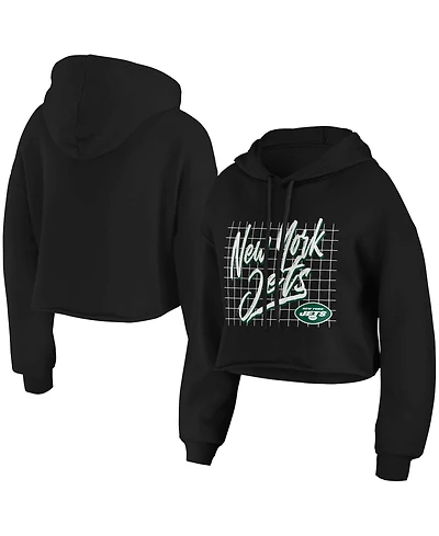 Wear by Erin Andrews Women's Black New York Jets Domestic Cropped Pullover Hoodie