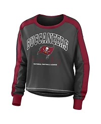Wear by Erin Andrews Women's Pewter/Red Tampa Bay Buccaneers Color Block Modest Crop Long Sleeve T-Shirt