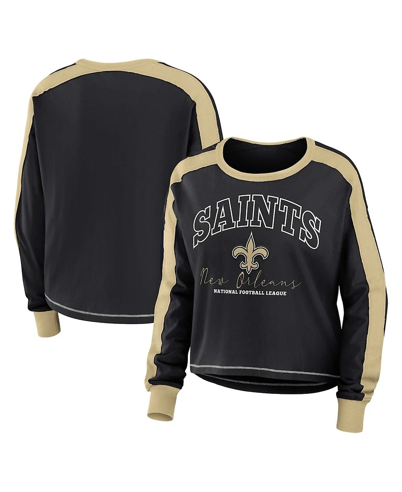Wear by Erin Andrews Women's Black New Orleans Saints Plus Color block Long Sleeve T-Shirt