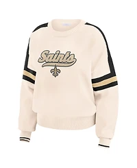Wear by Erin Andrews Women's Cream New Orleans Saints Stripe Pullover Sweater