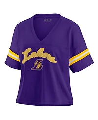 Wear by Erin Andrews Women's Purple Los Angeles Lakers Plus Color Block Boxy V-Neck T-Shirt