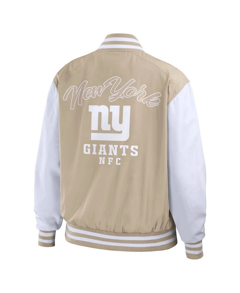 Wear by Erin Andrews Women's Tan New York Giants Tonal Full-Zip Bomber Jacket