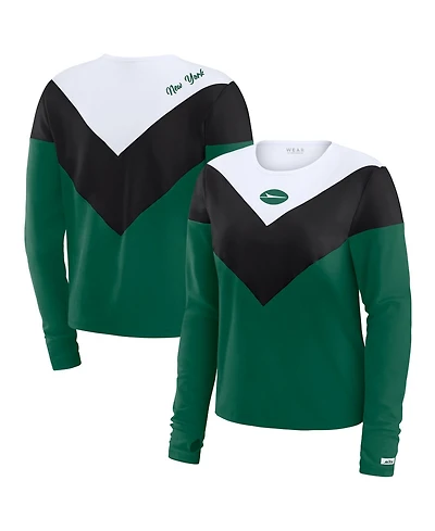 Wear by Erin Andrews Women's Green/Black New York Jets Plus Chevron Tri-Blend Long Sleeve T-Shirt