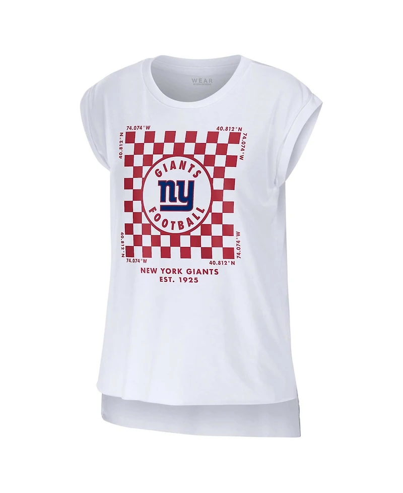 Wear by Erin Andrews Women's White New York Giants Checker Muscle Tank Top