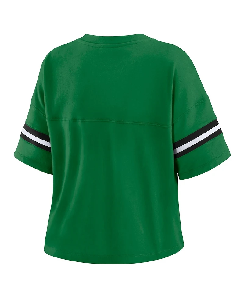 Wear by Erin Andrews Women's Kelly Green New York Jets Color Block Boxy V-Neck T-Shirt