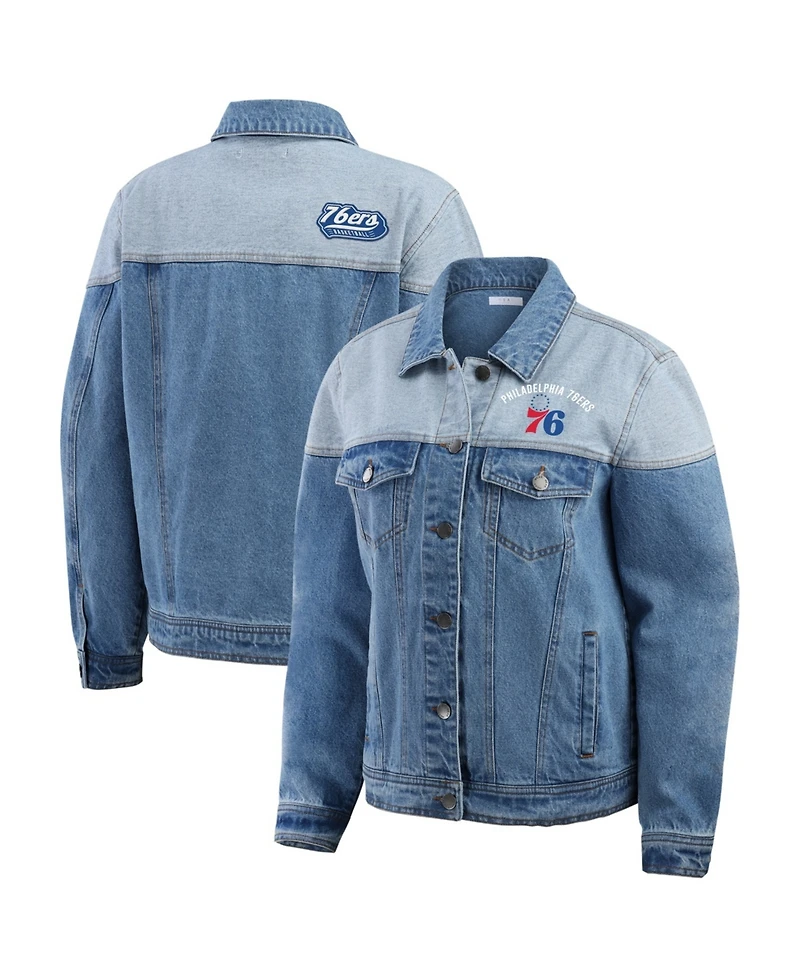 Wear by Erin Andrews Women's Blue Philadelphia 76ers Full-Button Denim Jacket