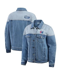Wear by Erin Andrews Women's Blue Philadelphia 76ers Full-Button Denim Jacket
