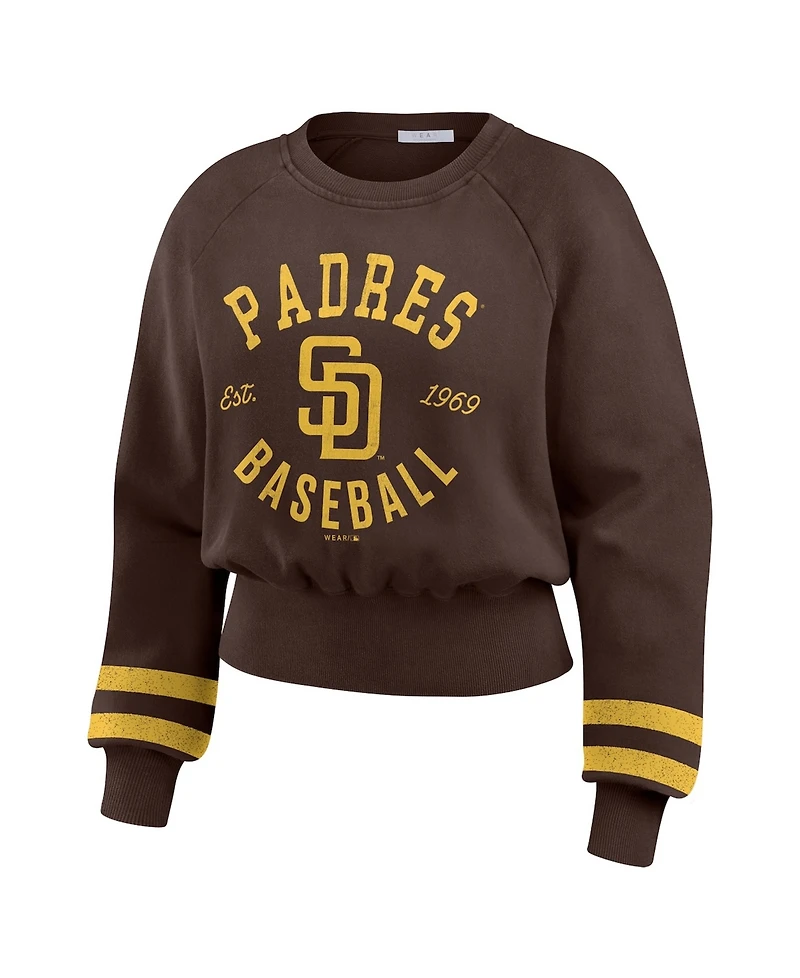 Wear by Erin Andrews Women's Brown San Diego Padres Vintage Washed Cropped Pullover Sweatshirt