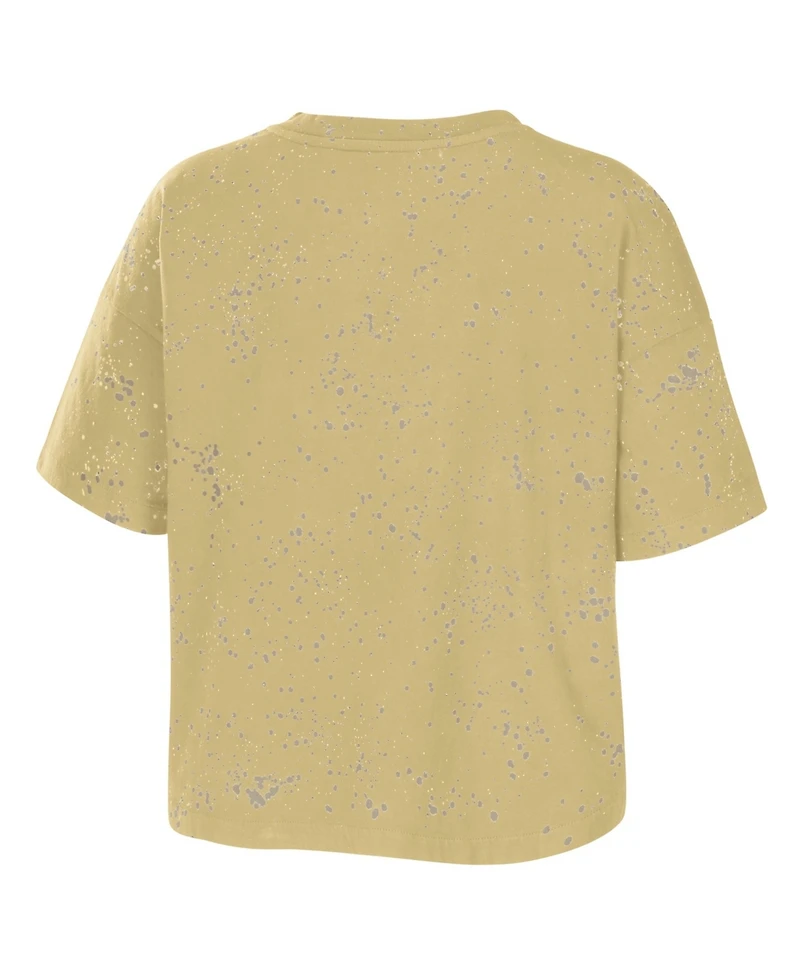 Wear by Erin Andrews Women's Tan Colorado Buffaloes Bleach Wash Splatter Cropped Notch Neck T-Shirt