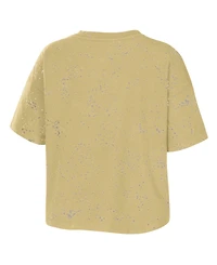 Wear by Erin Andrews Women's Tan Colorado Buffaloes Bleach Wash Splatter Cropped Notch Neck T-Shirt