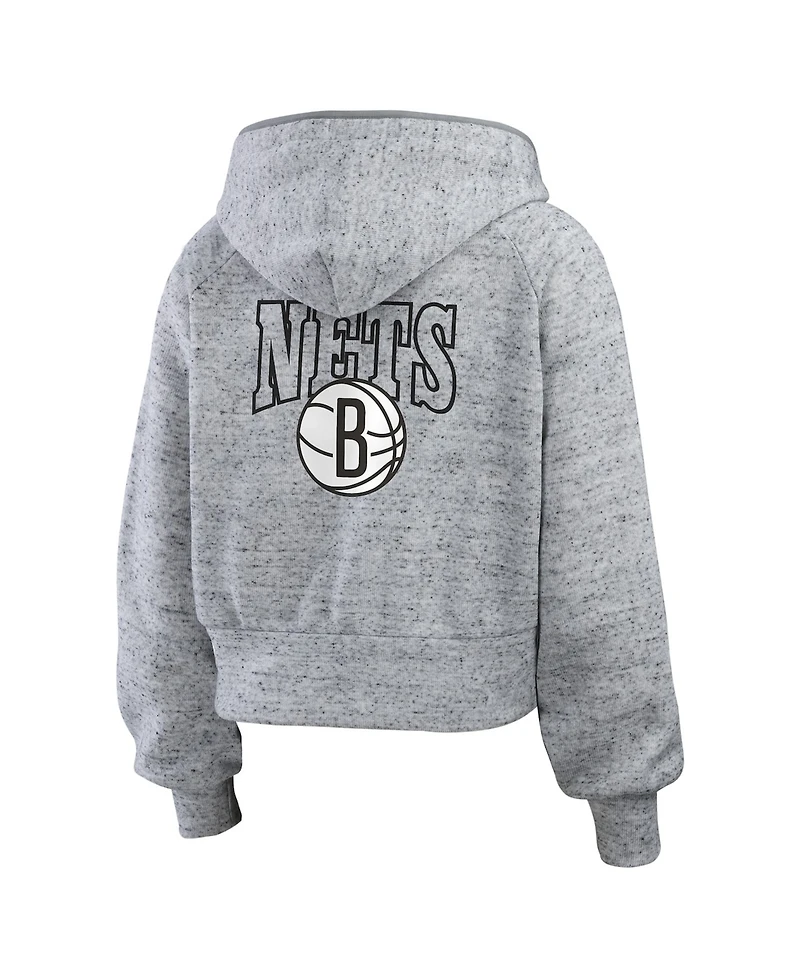 Wear by Erin Andrews Women's Heather Gray Brooklyn Nets Speckled Radiator Full-Zip Hoodie