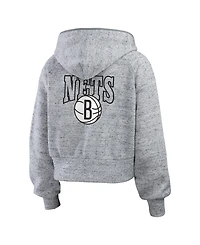 Wear by Erin Andrews Women's Heather Gray Brooklyn Nets Speckled Radiator Full-Zip Hoodie