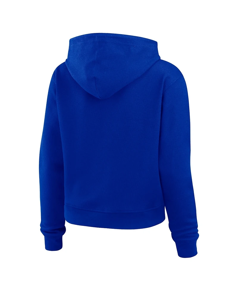 Wear by Erin Andrews Women's Blue New York Rangers Waffle-Knit Pullover Hoodie