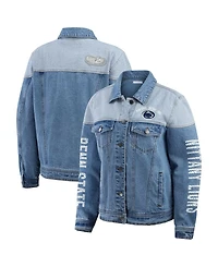 Wear by Erin Andrews Women's Denim Penn State Nittany Lions Sleeve Hit Color block Button-Down Jacket