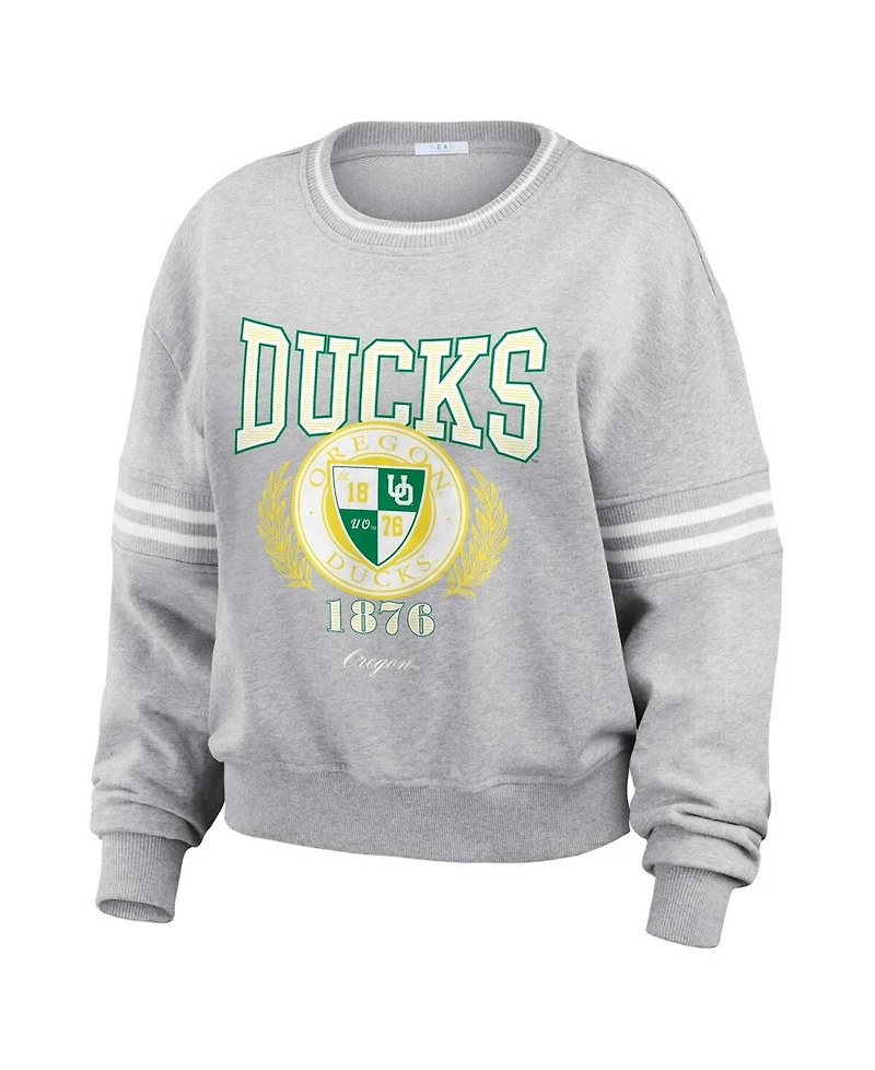Wear by Erin Andrews Women's Heather Gray Oregon Ducks Classic Stripe Pullover Sweater