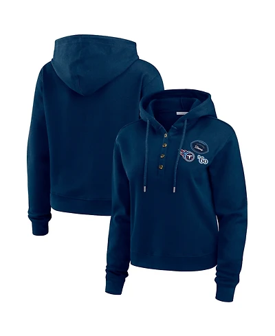 Wear by Erin Andrews Women's Navy Tennessee Titans Waffle Pullover Hoodie