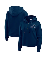 Wear by Erin Andrews Women's Navy Tennessee Titans Waffle Pullover Hoodie