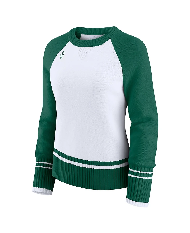 Wear by Erin Andrews Women's White/Green New York Jets Color block Raglan Sweater