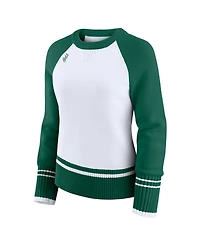 Wear by Erin Andrews Women's White/Green New York Jets Color block Raglan Sweater