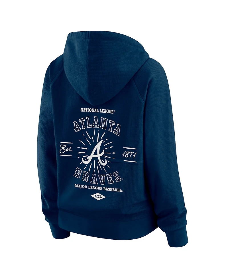 Wear by Erin Andrews Women's Navy Atlanta Braves Vintage Full-Zip Raglan Hoodie