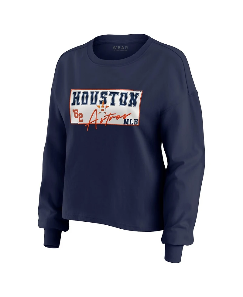 Wear by Erin Andrews Women's 2-Piece Navy Houston Astros Heavy Rugby Jersey Cropped Long Sleeve T-Shirt & Shorts Lounge Set