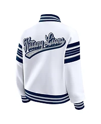 Wear by Erin Andrews Women's White/Navy Penn State Nittany Lions Satin Stitch Full-Snap Fleece Sweatshirt Jacket