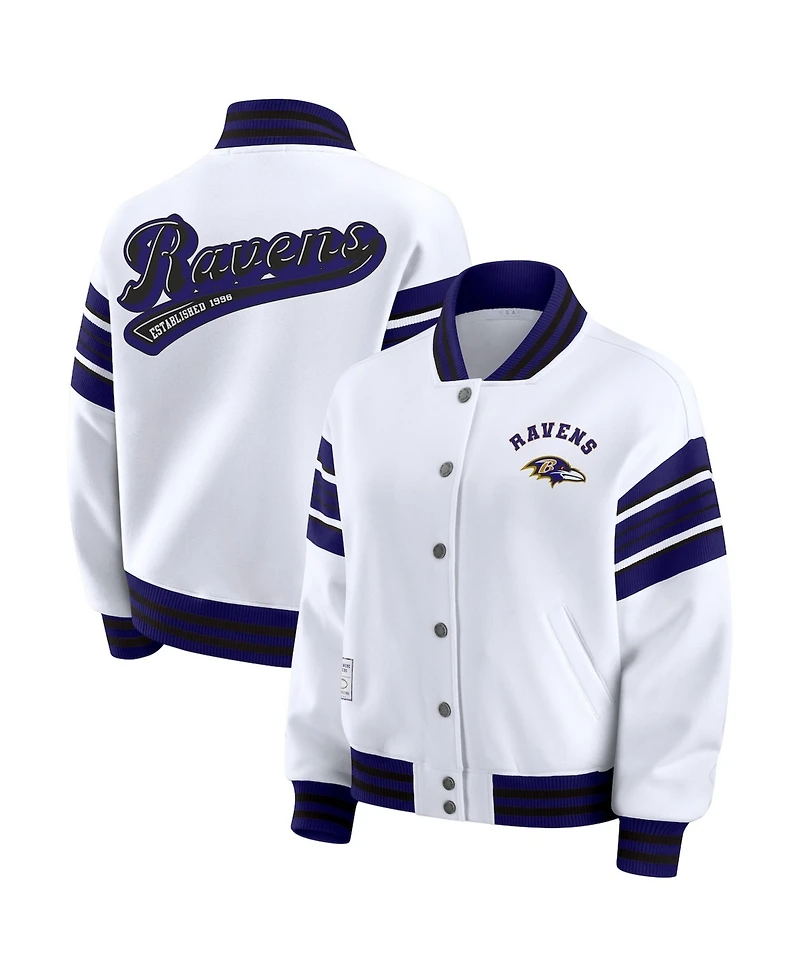 Wear by Erin Andrews Women's White Baltimore Ravens Plus Full-Snap Fleece Sweatshirt Jacket