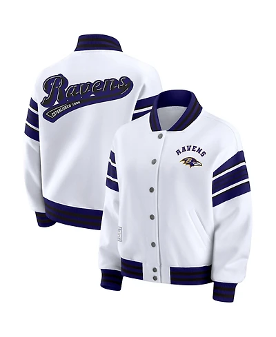 Wear by Erin Andrews Women's White Baltimore Ravens Plus Full-Snap Fleece Sweatshirt Jacket