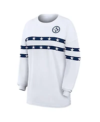 Wear by Erin Andrews Women's White Pittsburgh Steelers Americana Stripe Long Sleeve T-Shirt