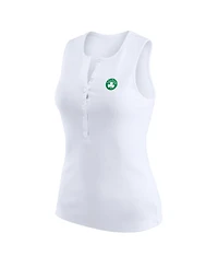 Wear by Erin Andrews Women's White Boston Celtics Rib-Knit Henley Tank Top