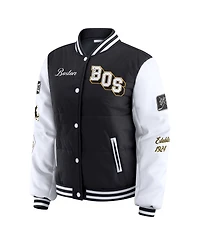 Wear by Erin Andrews Women's Black/White Boston Bruins Varsity Full-Snap Puffer Jacket