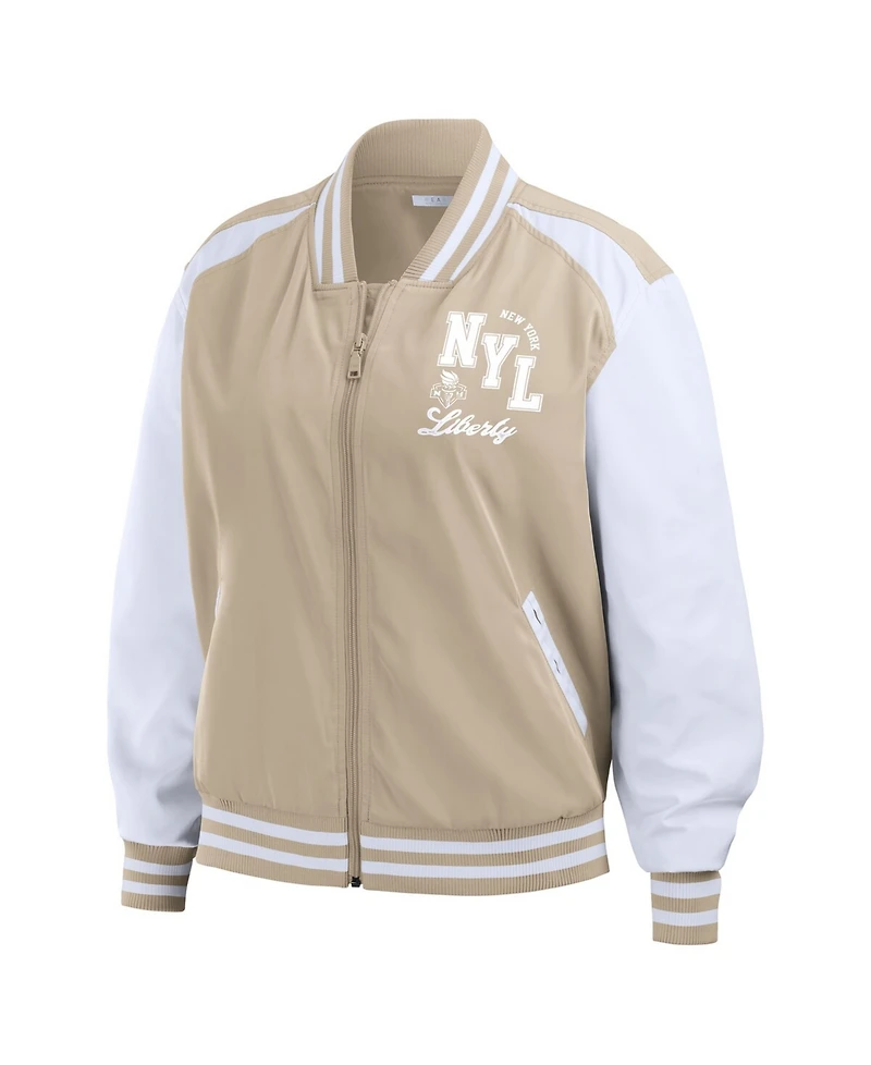 Wear by Erin Andrews Women's Tan New York Liberty Tonal Full-Zip Bomber Jacket