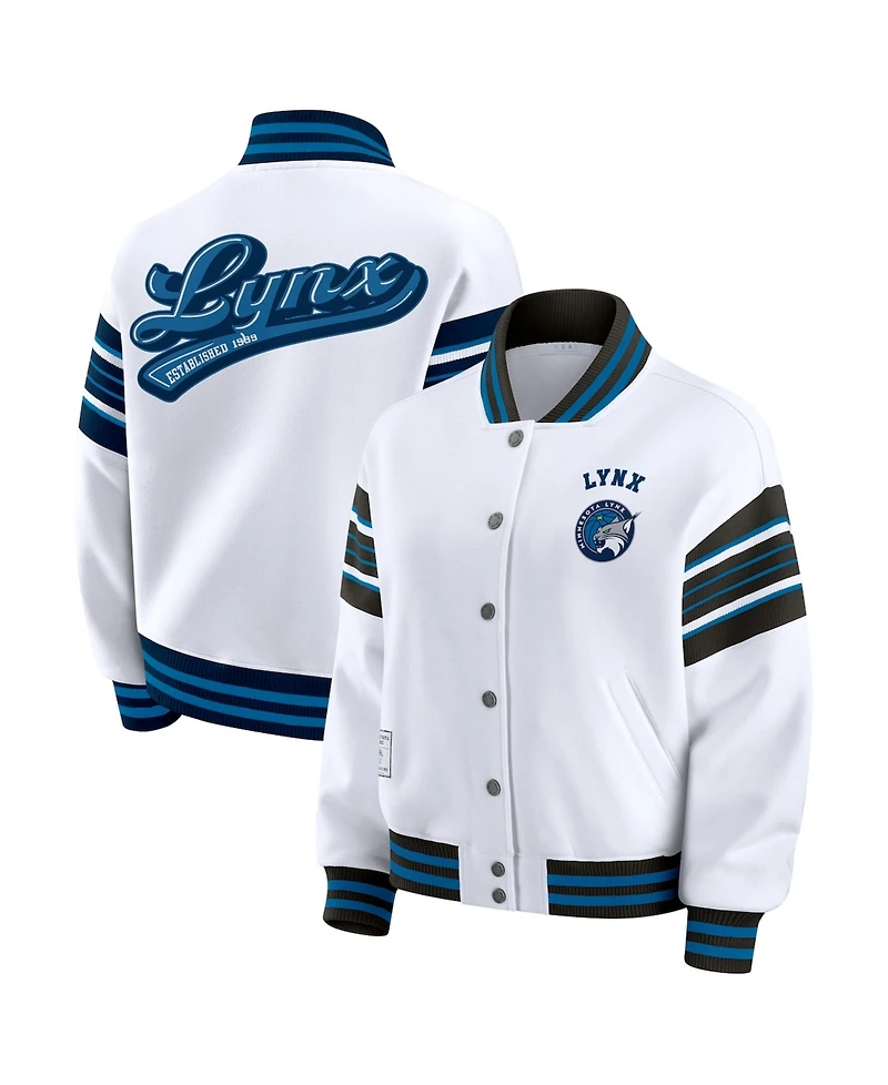 Wear by Erin Andrews Women's White/Black Wnba Full-Snap Fleece Sweatshirt Jacket