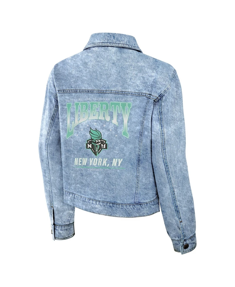 Wear by Erin Andrews Women's Blue New York Liberty Full-Snap Denim Jacket