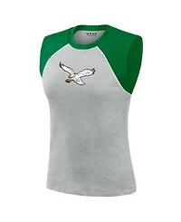 Wear by Erin Andrews Women's Gray Philadelphia Eagles Cropped Raglan Tank Top