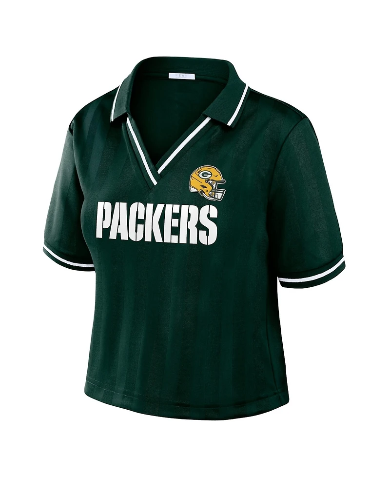 Wear by Erin Andrews Women's Green Bay Packers Cropped Jersey Polo Shirt